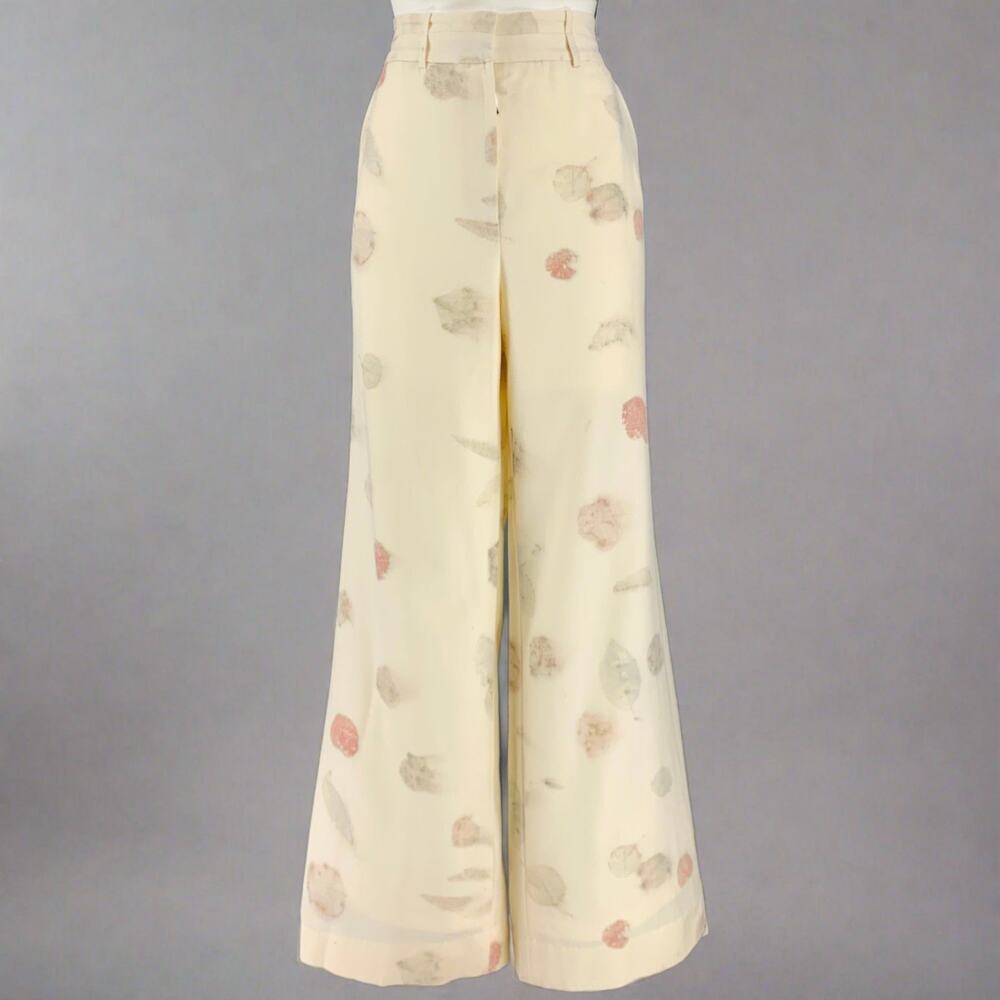 ALEJANDRA ALONSO ROJAS Size M Cream Natural Wool Leaves Print Zip Casual Pants